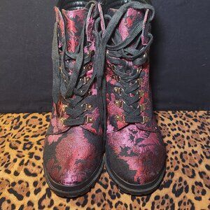 Boho Chic floral printed brocade ankle boots